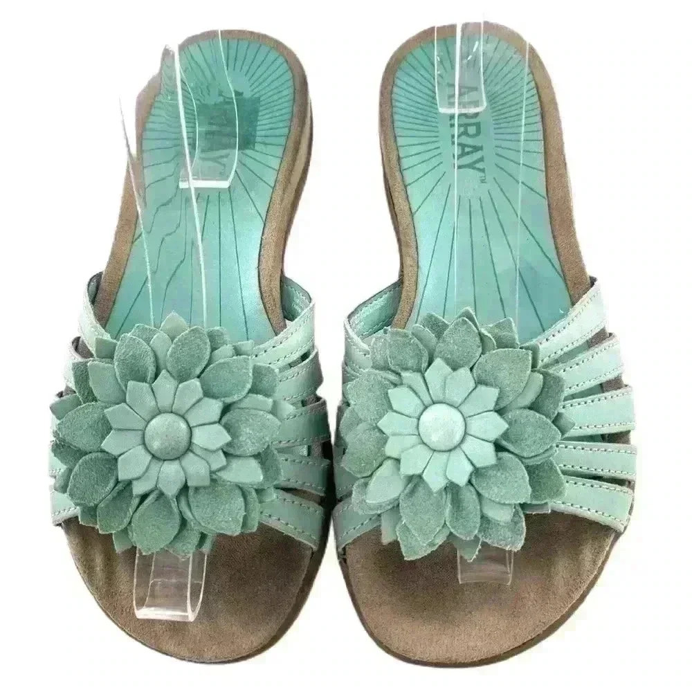 Array womens sandals size 6.5 blue leather floral resort costal